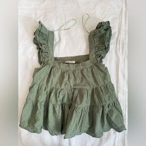 Francesca's Collections Olive Eyelet Top, XS, Cropped